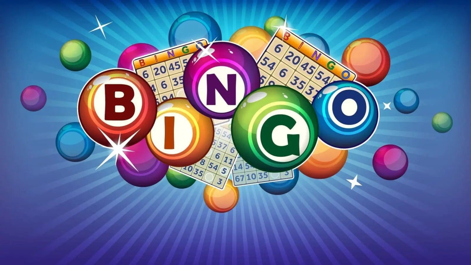 Colorful Bingo graphic featuring the word "BINGO" in bold letters, surrounded by multicolored balls and bingo cards, representing the Bingo Night event at Gulf Waters RV Resort.