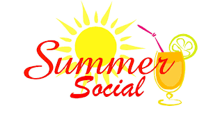 Summer Social event logo featuring a bright sun and a cocktail glass, symbolizing community gathering at Gulf Waters Beach Front RV Resort.