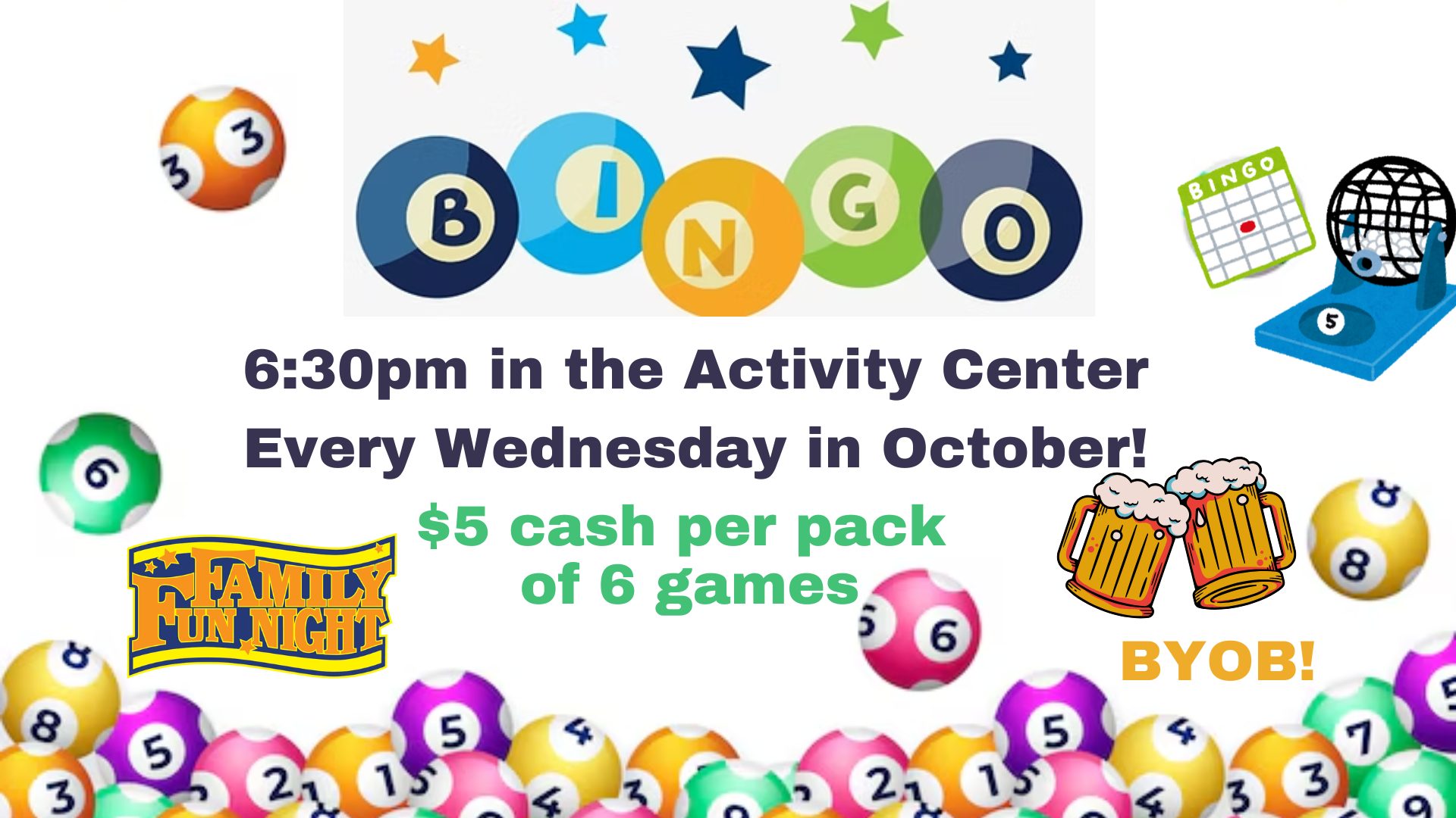 Bingo game night at Gulf Waters Beach Front RV Resort activity center.