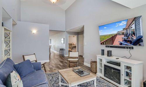 Spacious living room at Gulf Waters Beach Front RV Resort with modern decor.