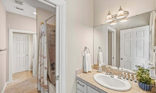 Bright bathroom at Gulf Waters Beach Front RV Resort with modern fixtures.