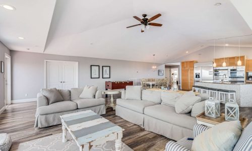 Spacious living room at Gulf Waters Beach Front RV Resort with modern decor.