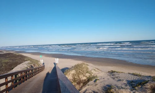 Private boardwalk access from RV sites to the beach at Gul Waters