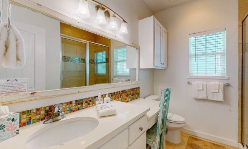 Bright bathroom at Gulf Waters Beach Front RV Resort with modern fixtures.