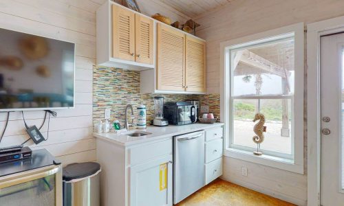 Cozy kitchen at Gulf Waters Beach Front RV Resort with ocean view.