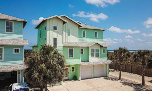 Colorful beach house with ocean view at Gulf Waters RV Resort.