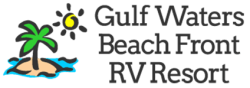 Scenic view of Gulf Waters Beach Front RV Resort with palm trees and ocean.